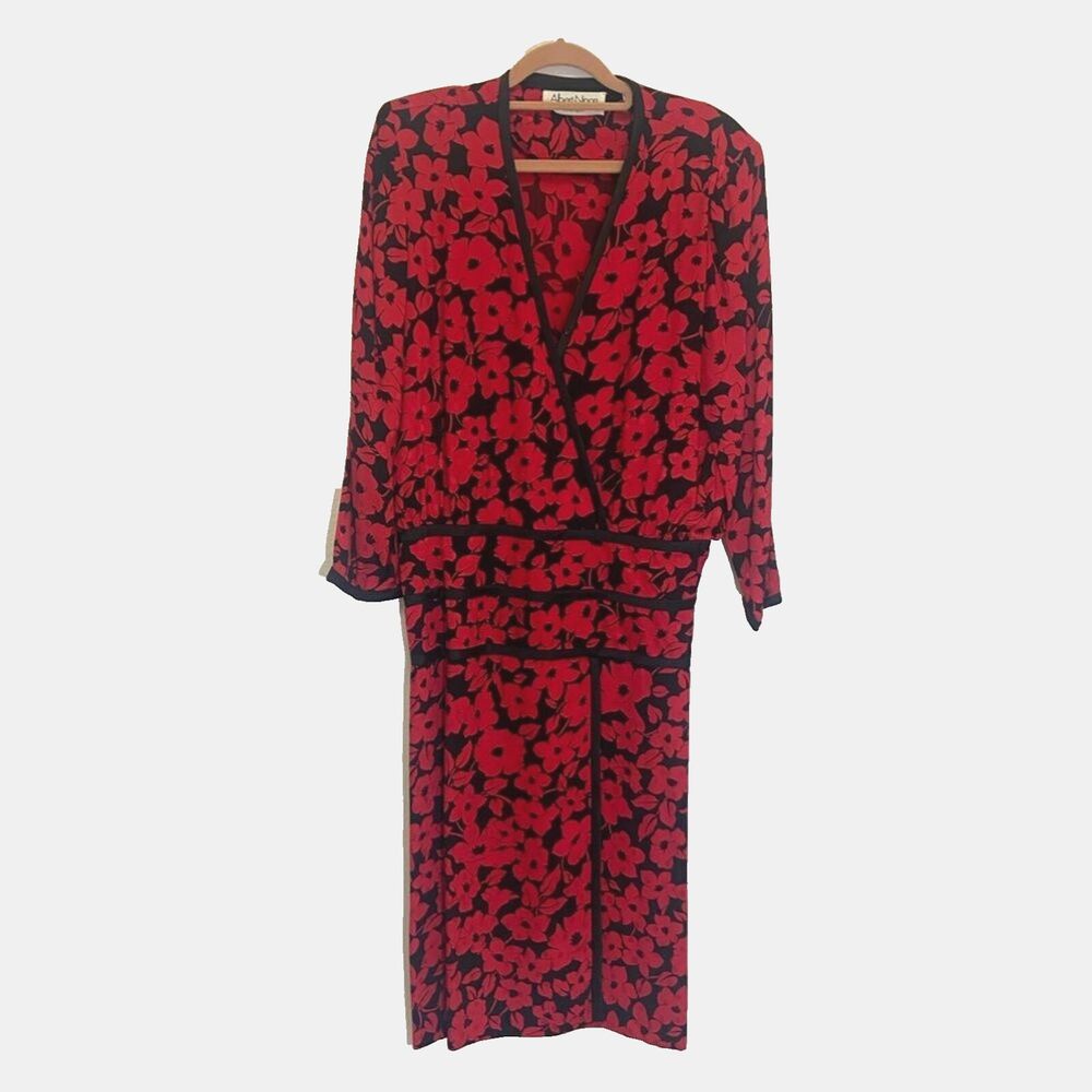 Vintage ALBERT NIPON - Unique Floral Faux Wrap Dress - size 6